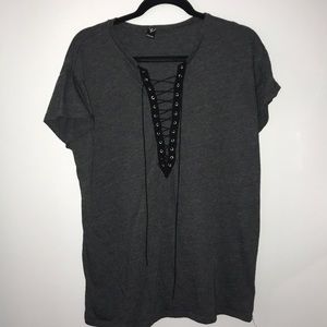 Charcoal Lace-Up T-shirt Dress